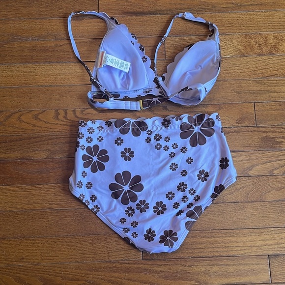 Kate Spade | Scalloped Lilac Brown Pastel Flower Bikini Swimsuit 2 Pc SET Small - Picture 8 of 11